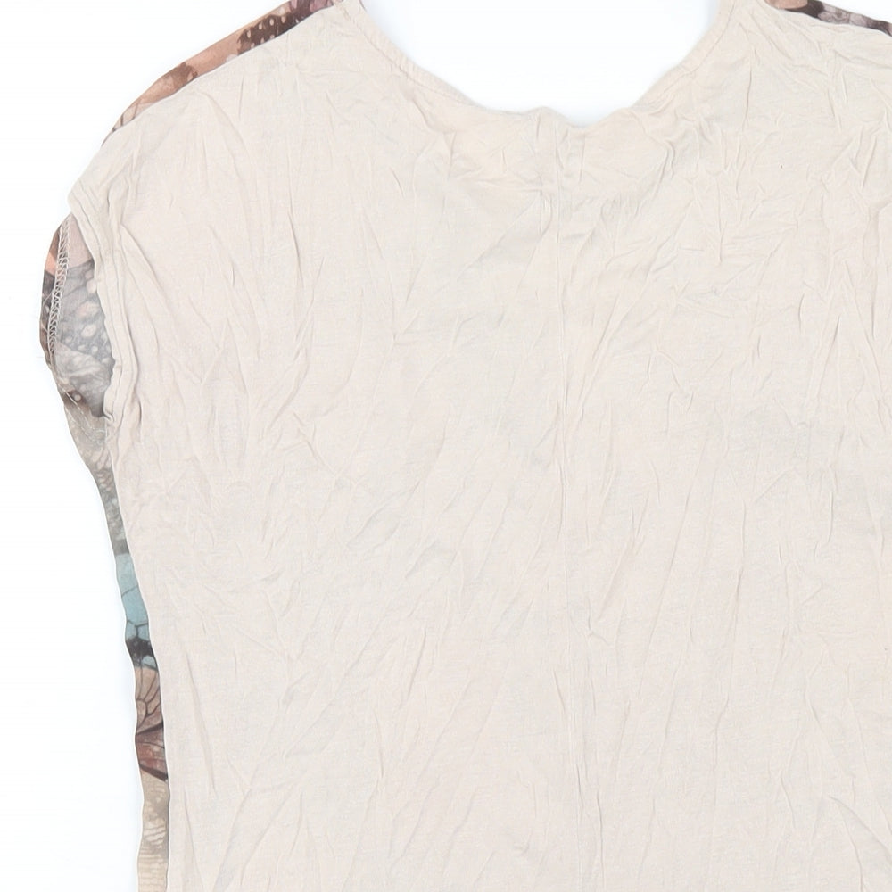 New Look Womens Multicoloured Geometric Polyester Basic T-Shirt Size 6 Round Neck