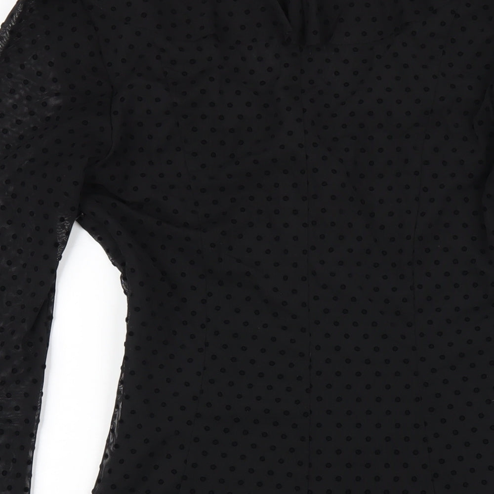 Zara Womens Black Polyester A-Line Size M V-Neck Zip