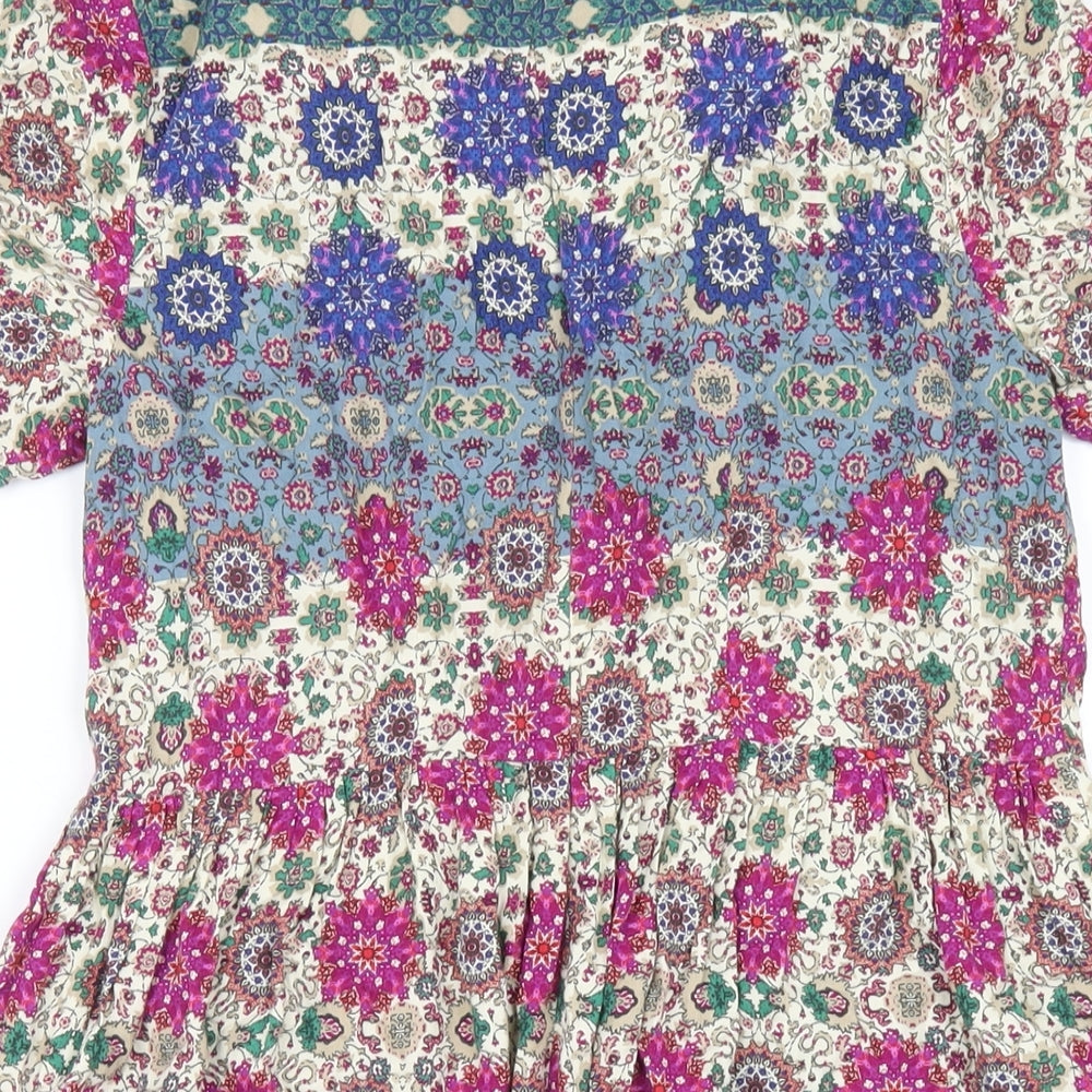 Topshop Womens Multicoloured Geometric Viscose A-Line Size 4 Round Neck Zip