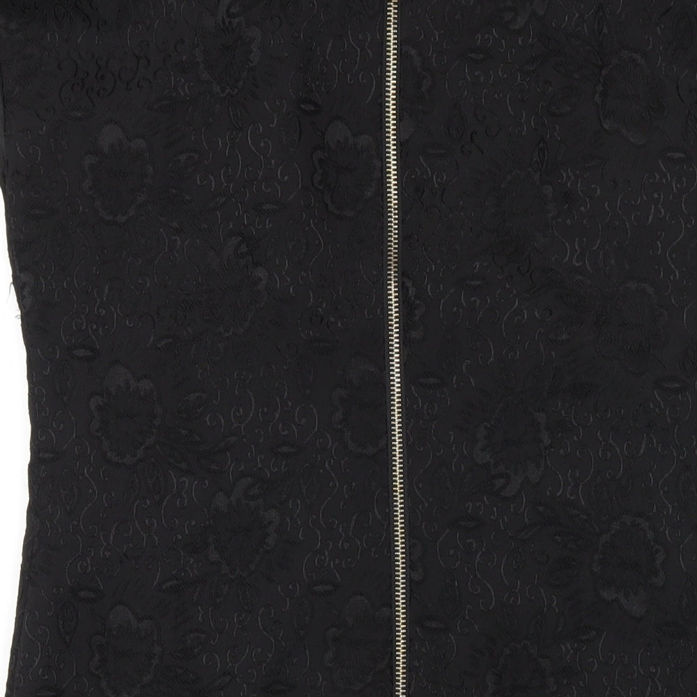 Exhibit Womens Black Polyester A-Line Size 14 Scoop Neck Zip - Beaded Neckline