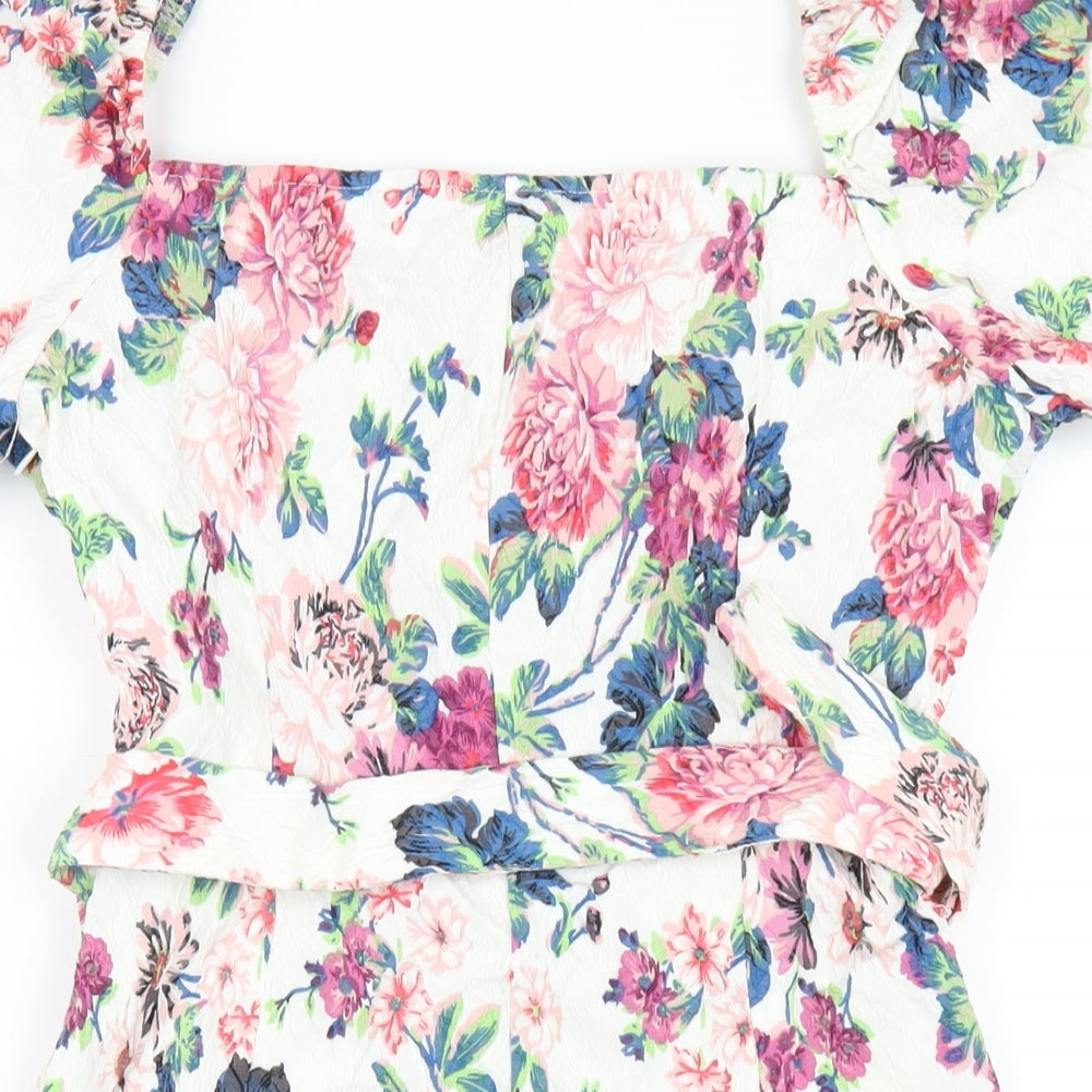 Zara Womens Multicoloured Floral Viscose Bodycon Size L Square Neck Zip
