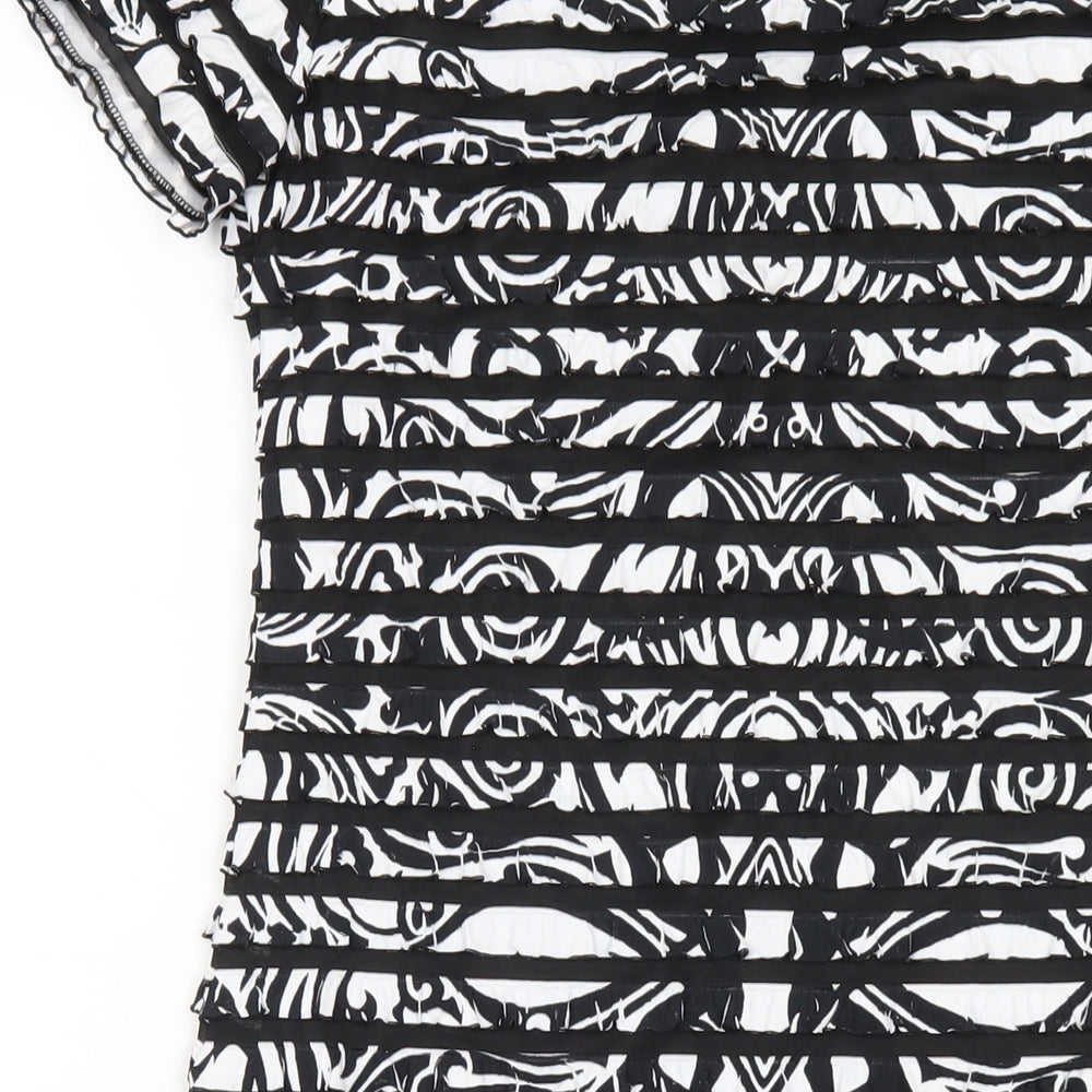 Ronni Nicole Womens Black Geometric Polyester Bodycon Size 8 Round Neck Pullover