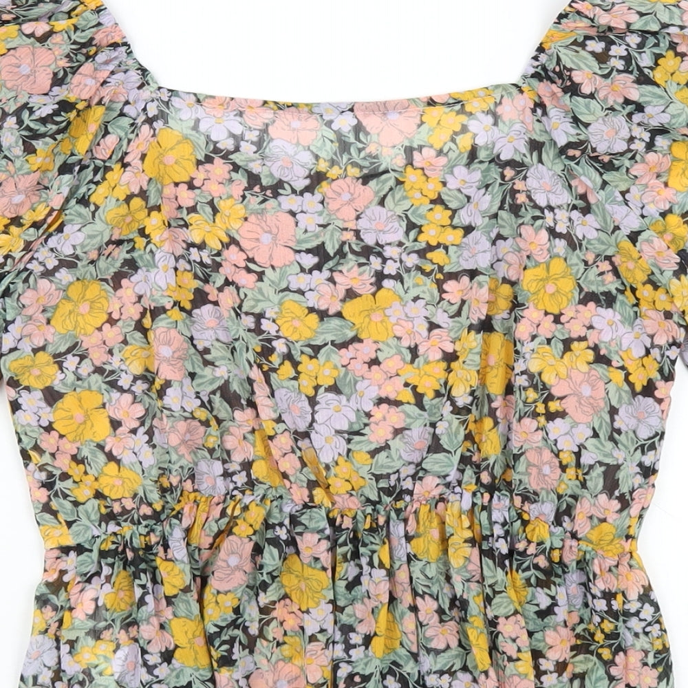 New Look Womens Multicoloured Floral Polyester Cropped T-Shirt Size 6 V-Neck