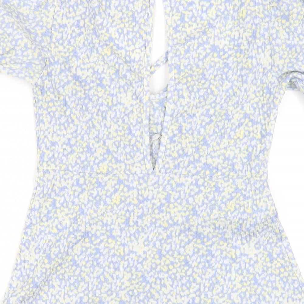 Topshop Womens Blue Geometric Polyester A-Line Size 6 Square Neck Pullover