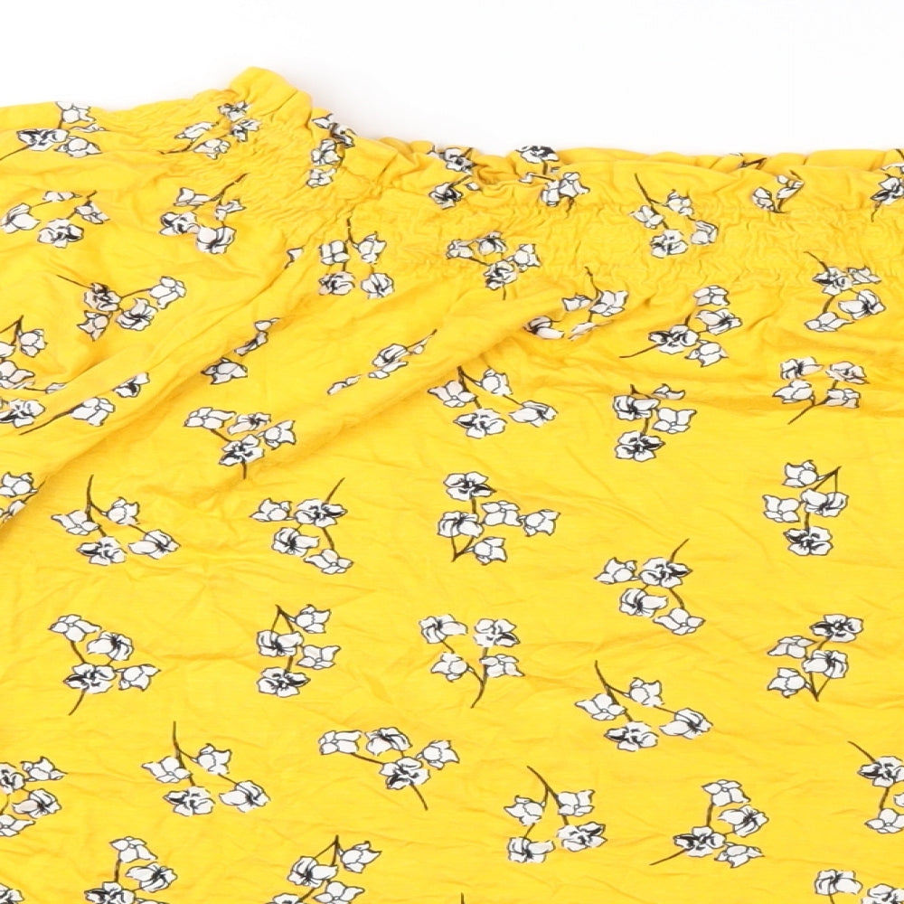 Marks & Spencer Womens Yellow Floral Viscose Basic T-Shirt Size 14 Off the Shoulder