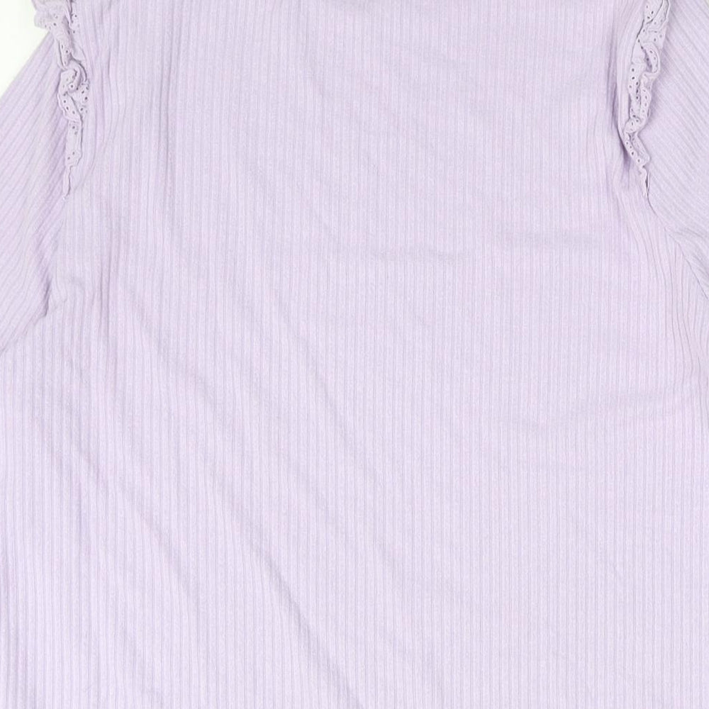 New Look Womens Purple Viscose Basic Blouse Size 16 Round Neck - Lace Frill