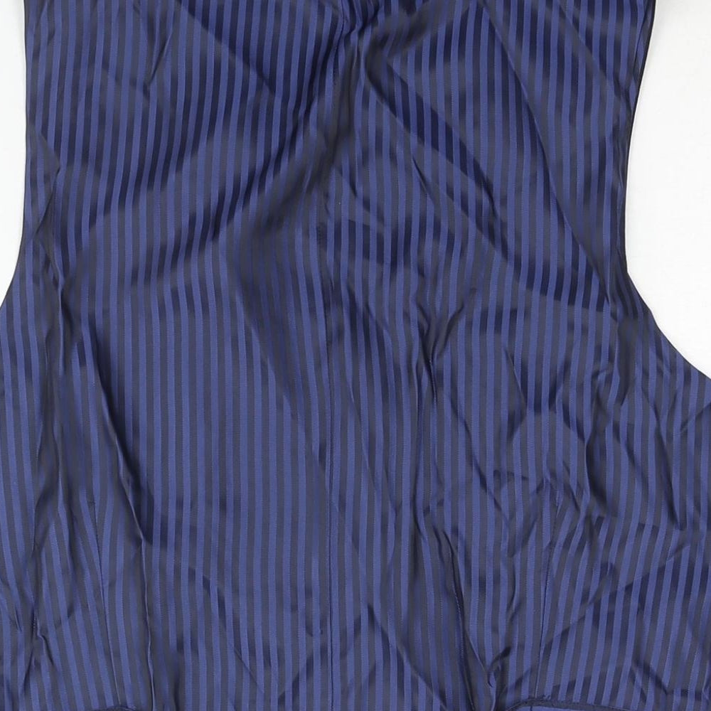 Marks & Spencer Mens Blue Striped Wool Jacket Suit Waistcoat Size M Regular