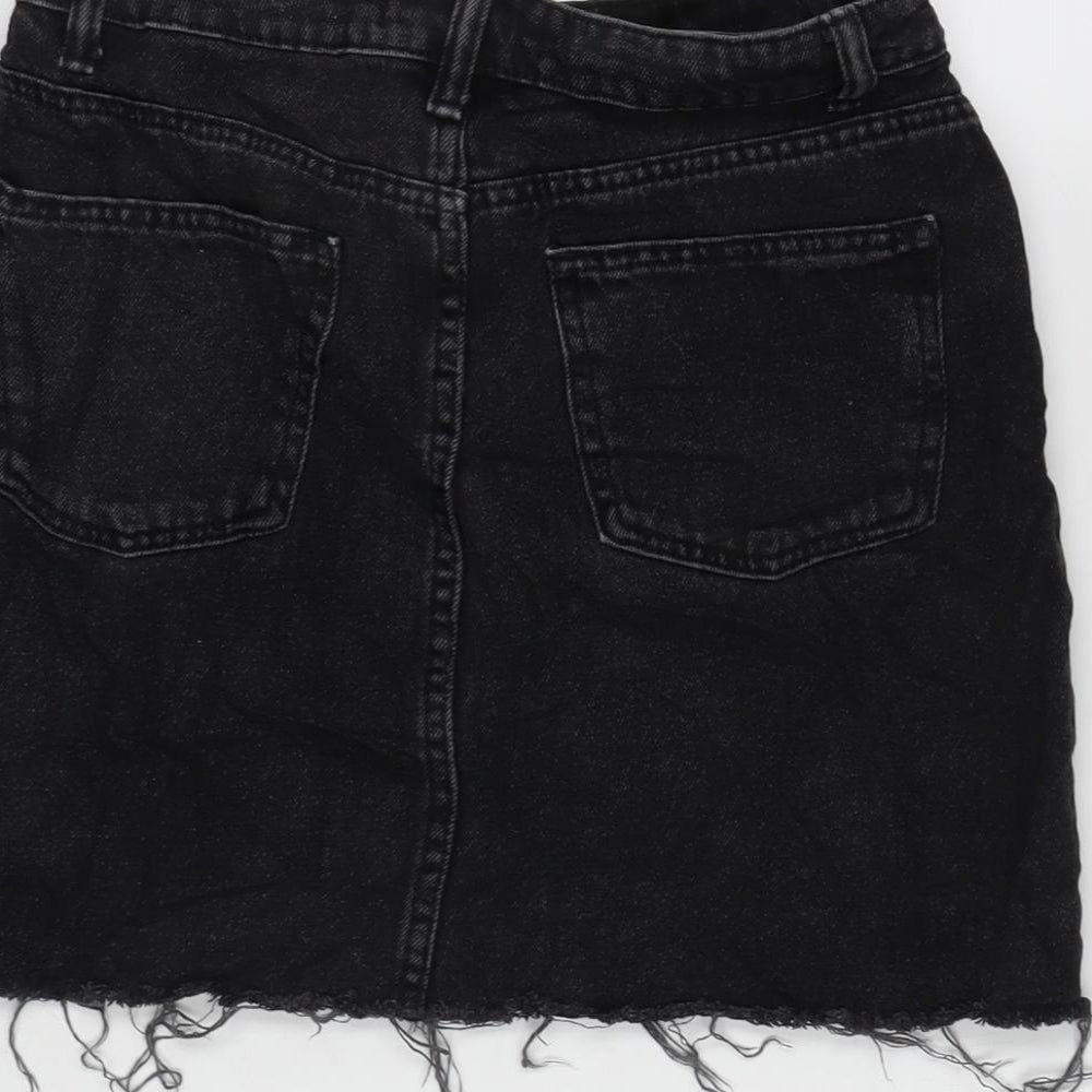 Denim & Co. Womens Grey Cotton A-Line Skirt Size 6 Zip