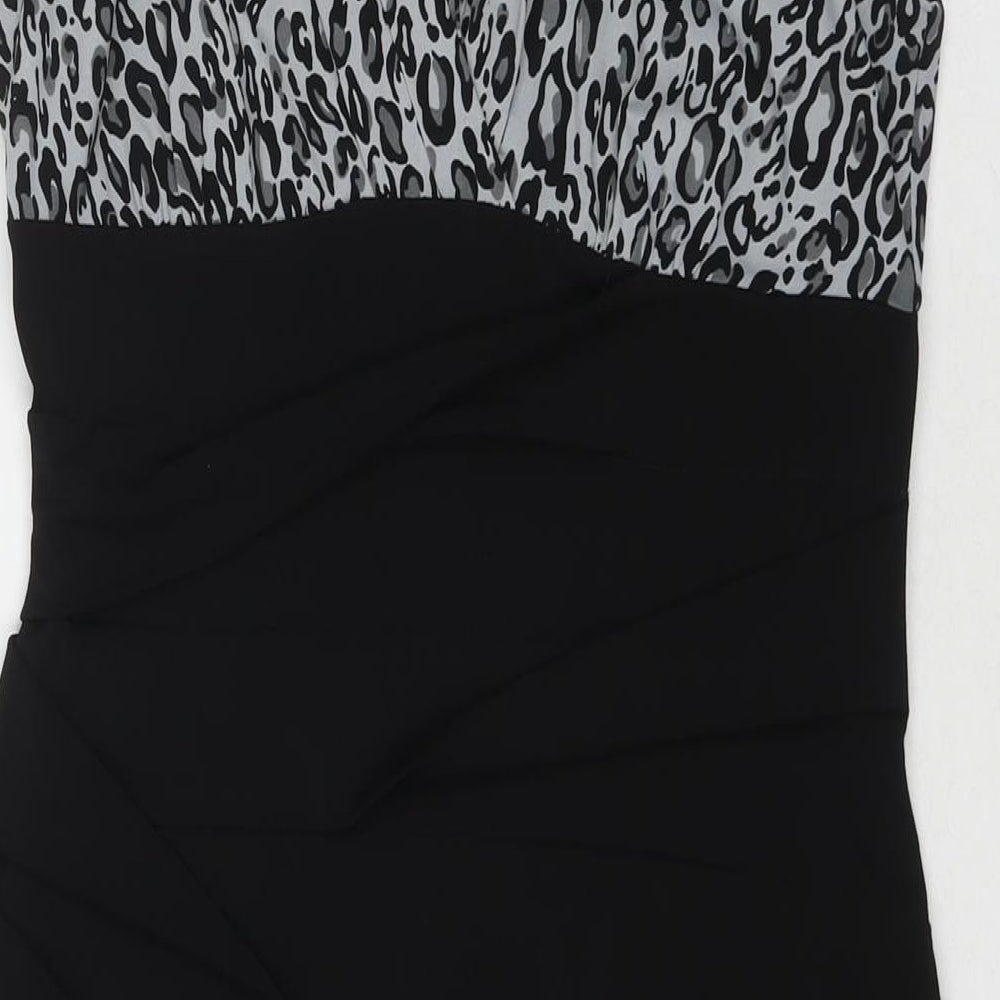 En Focus Studio Womens Black Animal Print Polyester A-Line Size 10 V-Neck Pullover - Leopard Print