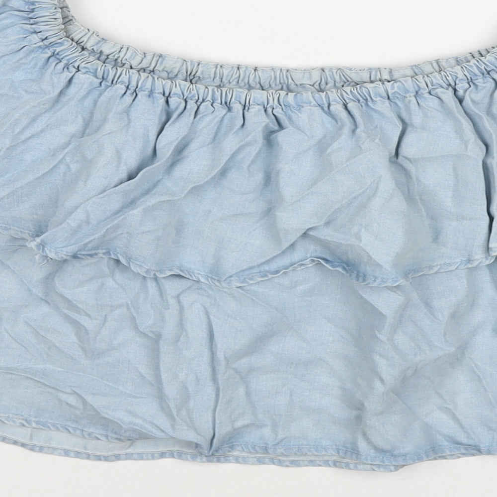 Zara Womens Blue Lyocell Basic T-Shirt Size XS Off the Shoulder