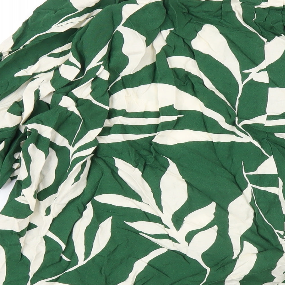 H&M Womens Green Geometric Viscose Basic T-Shirt Size S Round Neck