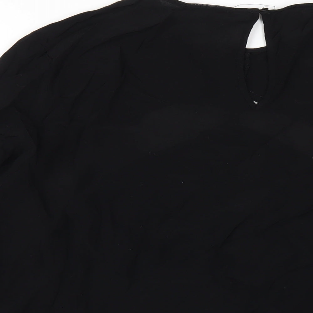 Marks & Spencer Womens Black Viscose Basic Blouse Size 16 Round Neck