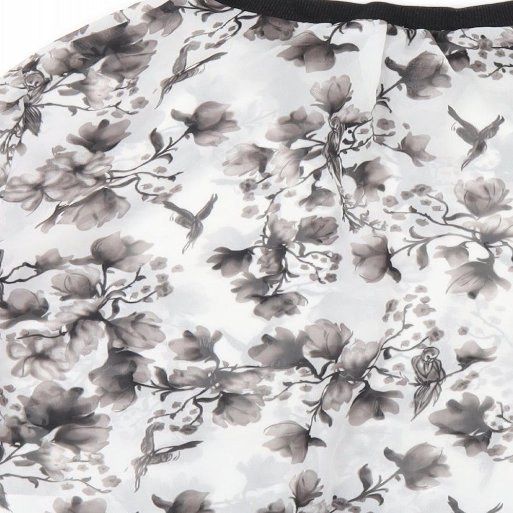 H&M Womens Grey Floral Polyester Basic T-Shirt Size 6 Crew Neck