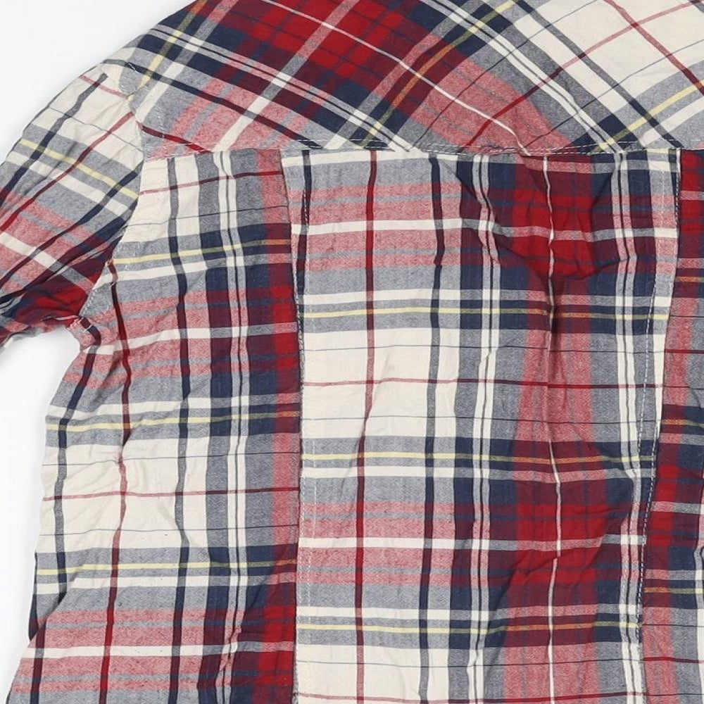 New Look Womens Red Plaid Cotton Basic Button-Up Size 6 Collared