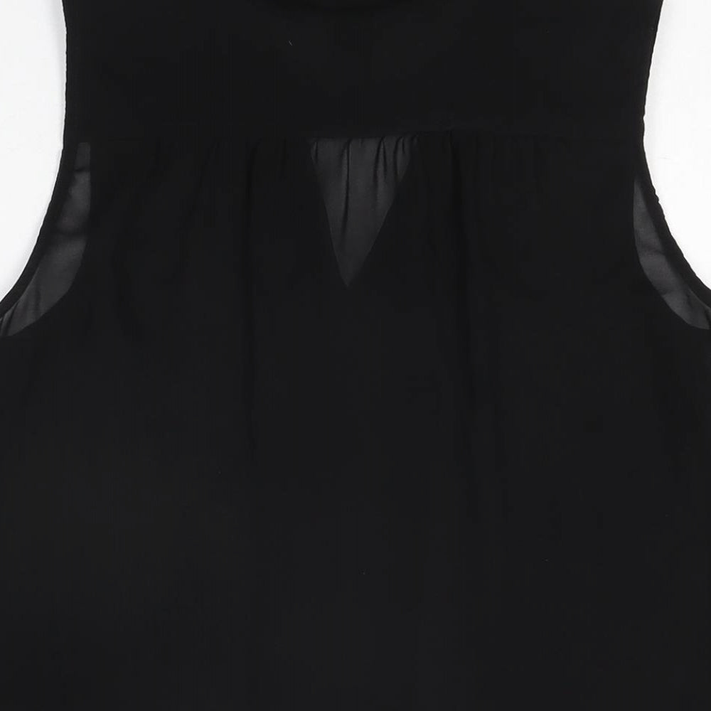 H&M Womens Black Polyester Basic Button-Up Size 6 Collared