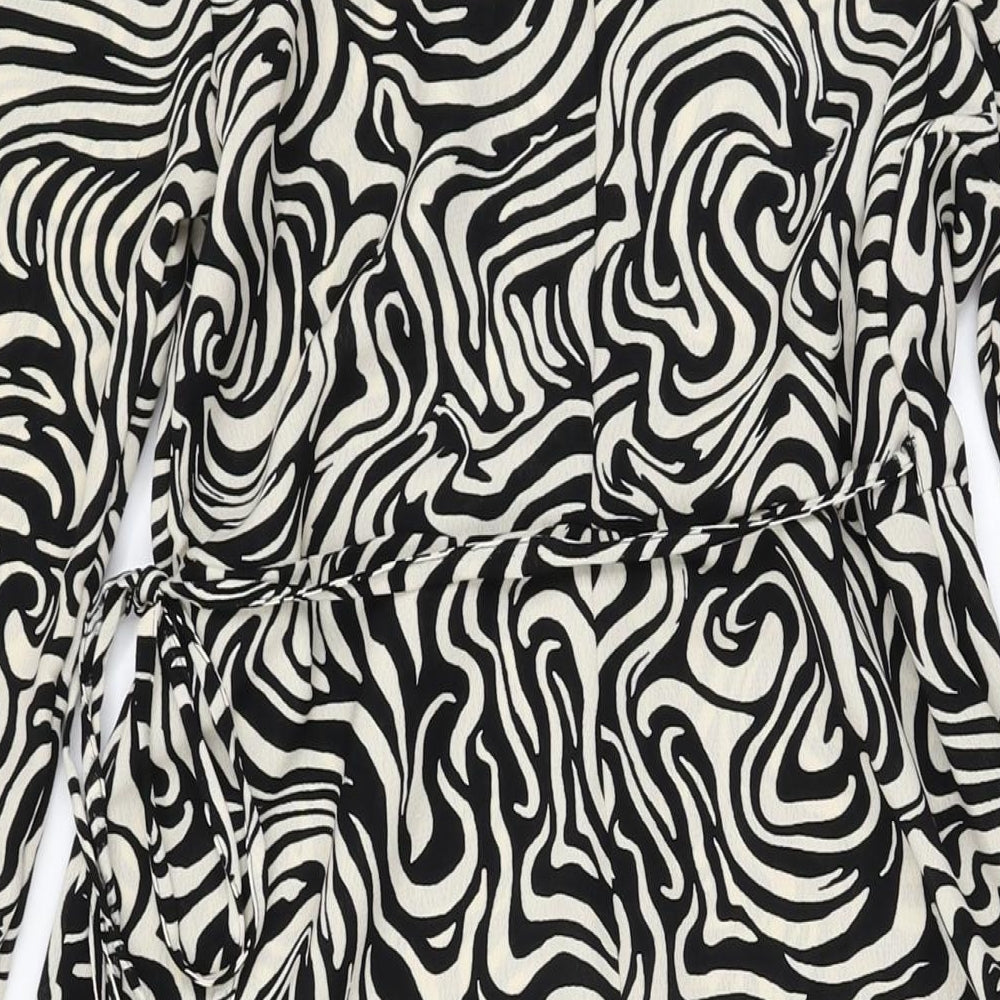 H&M Womens Ivory Geometric Polyester Wrap Dress Size M V-Neck Tie