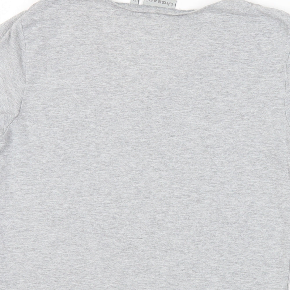 LA Gear Womens Grey Cotton Basic T-Shirt Size 12 V-Neck - Logo