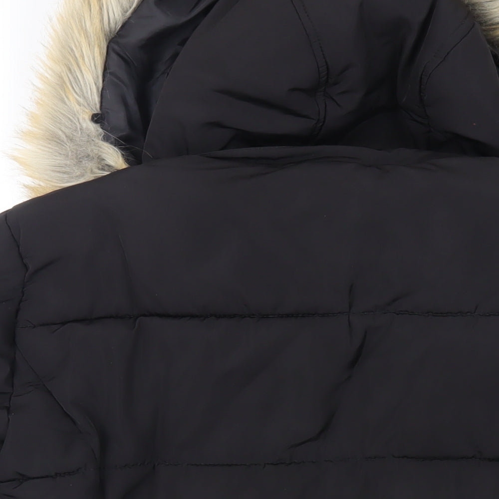 Topshop Womens Black Puffer Jacket Jacket Size 12 Zip - Faux Fur Collar