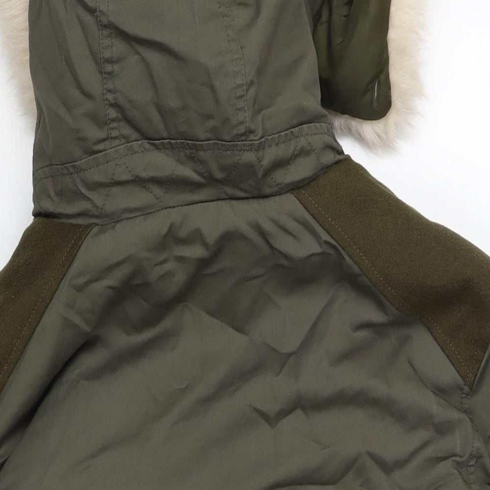Topshop Womens Green Parka Coat Size 10 Zip - Panelled