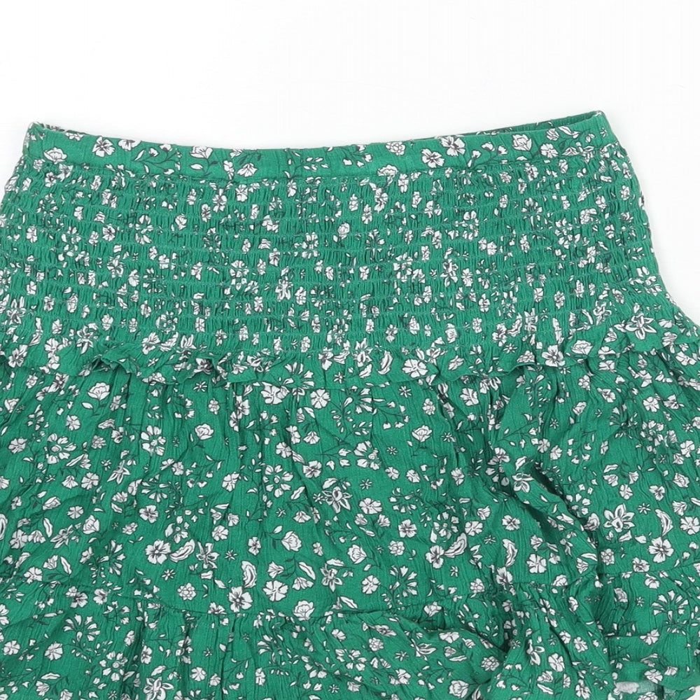Marks & Spencer Girls Green Floral Viscose Flare Skirt Size 9-10 Years Regular Pull On - Smocked