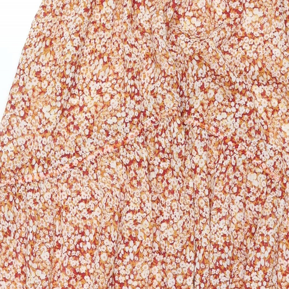 snidel Womens Multicoloured Floral Polyester Peasant Skirt Size 24 in - Drawstring Detail Semi Sheer Elastic Waist