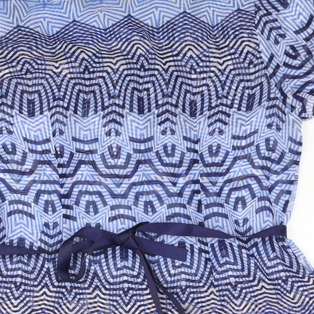 Marks & Spencer Womens Blue Geometric Polyester Basic Blouse Size 10 Cowl Neck - Belted