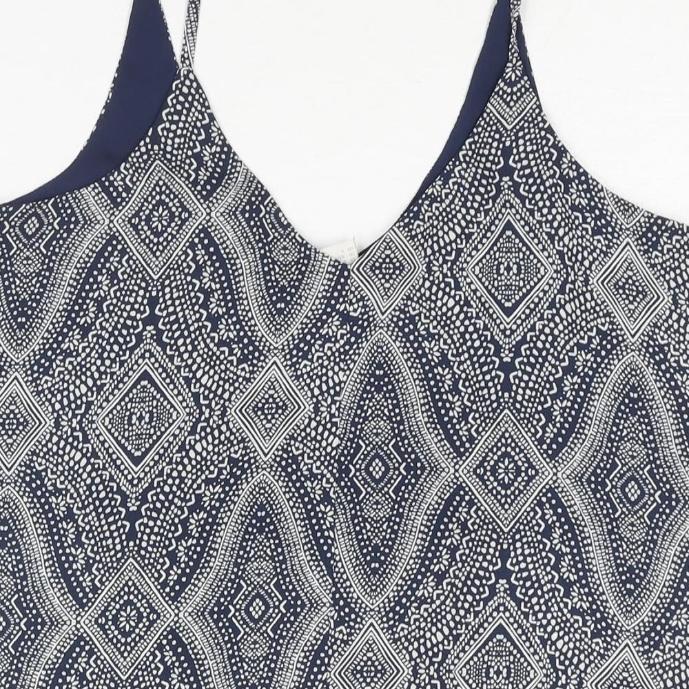 H&M Womens Blue Geometric Polyester Camisole Blouse Size 8 V-Neck