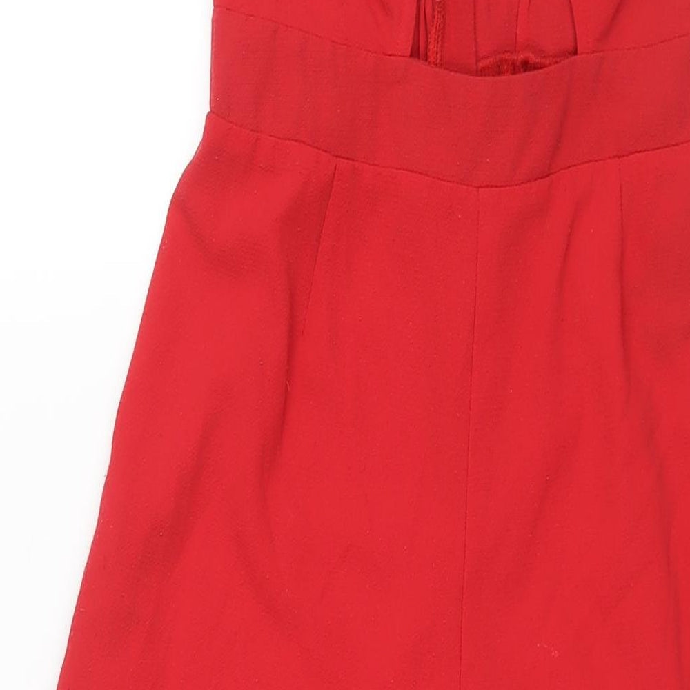 Divided by H&M Womens Red Polyester Jumpsuit One-Piece Size 10 L24 in Zip - Cut Out Tie Detail