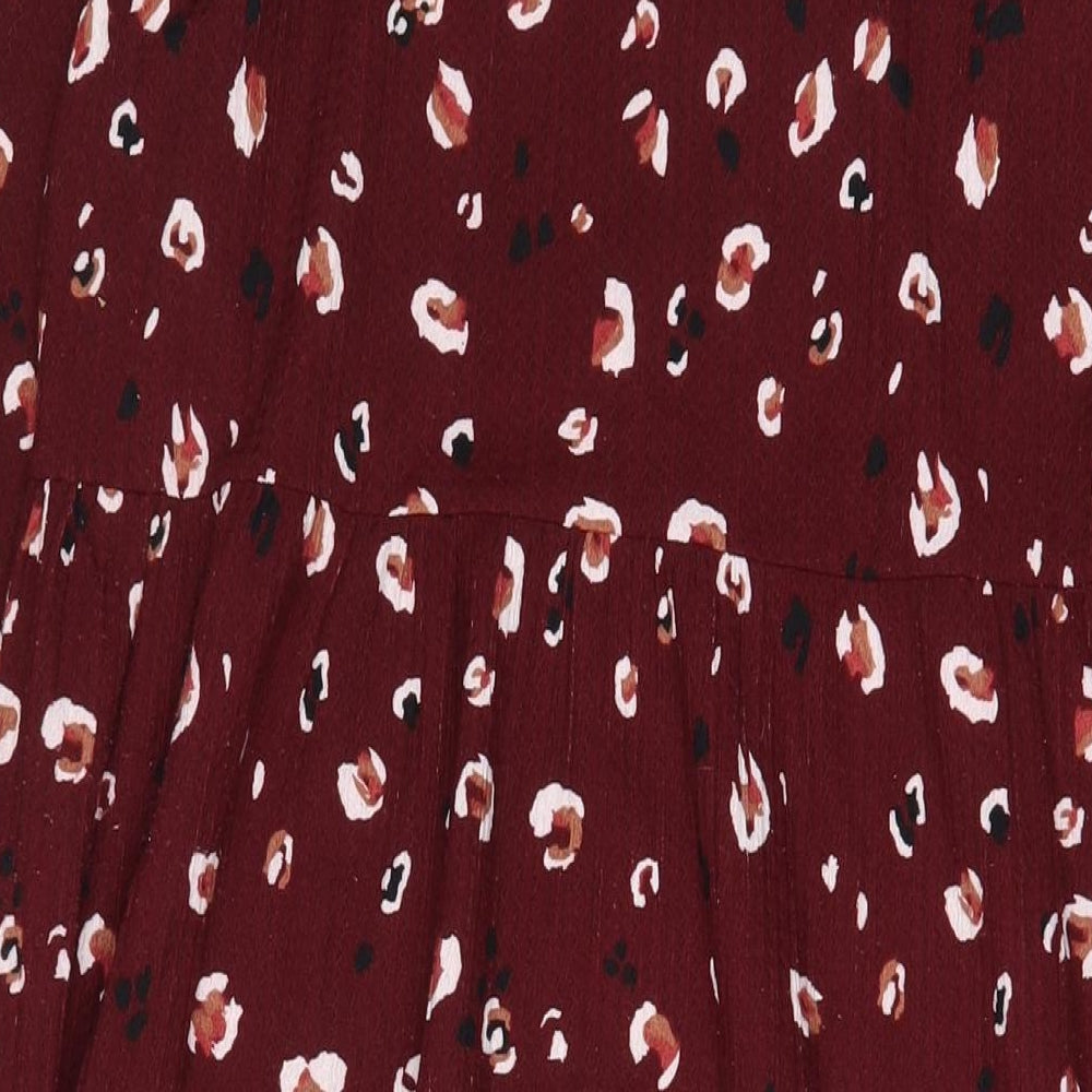 Next Womens Red Animal Print Polyester A-Line Size 12 Crew Neck Button