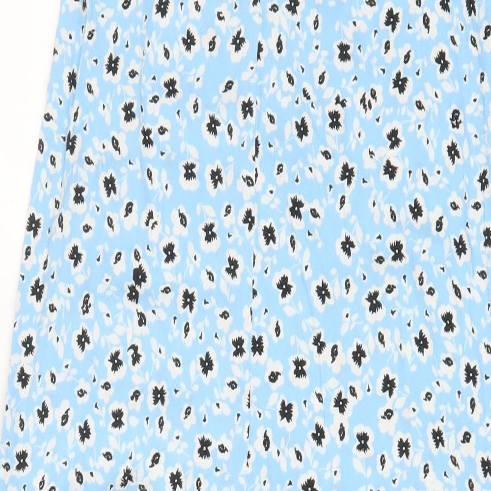 Topshop Womens Blue Floral Viscose A-Line Size 10 Round Neck Button