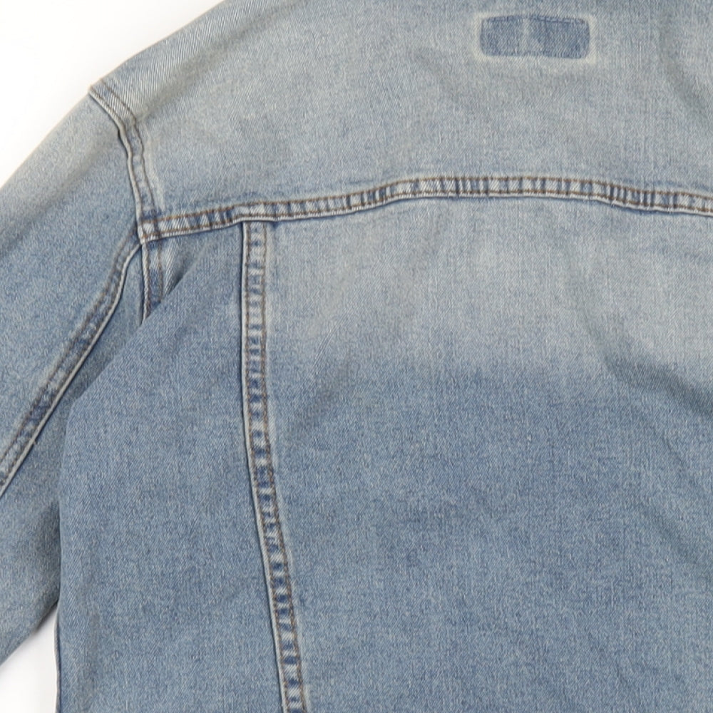 Brand and care label for ASOS men’s blue jacket, size XS, button