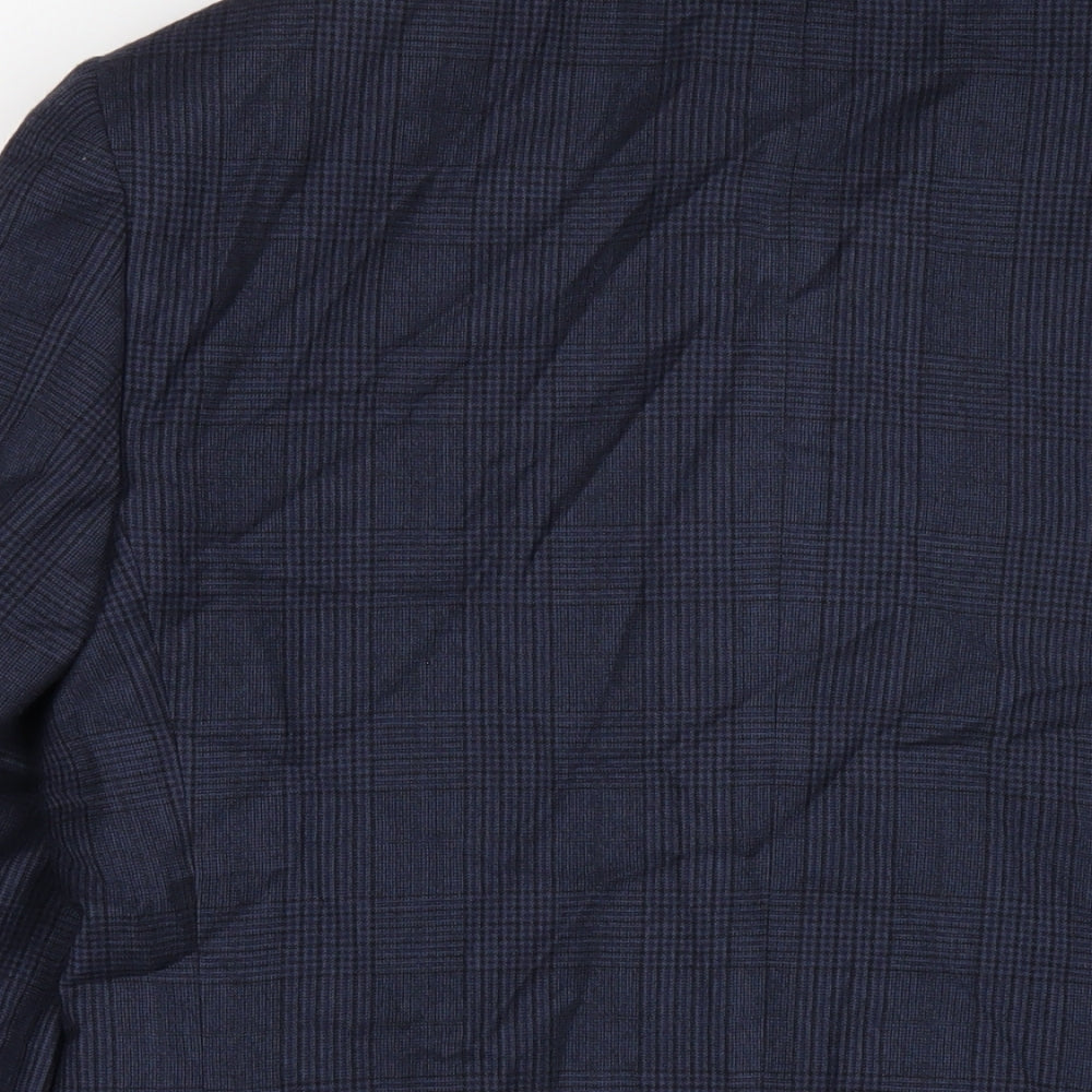 Marks & Spencer Mens Blue Plaid Wool Jacket Blazer Size 38 Regular
