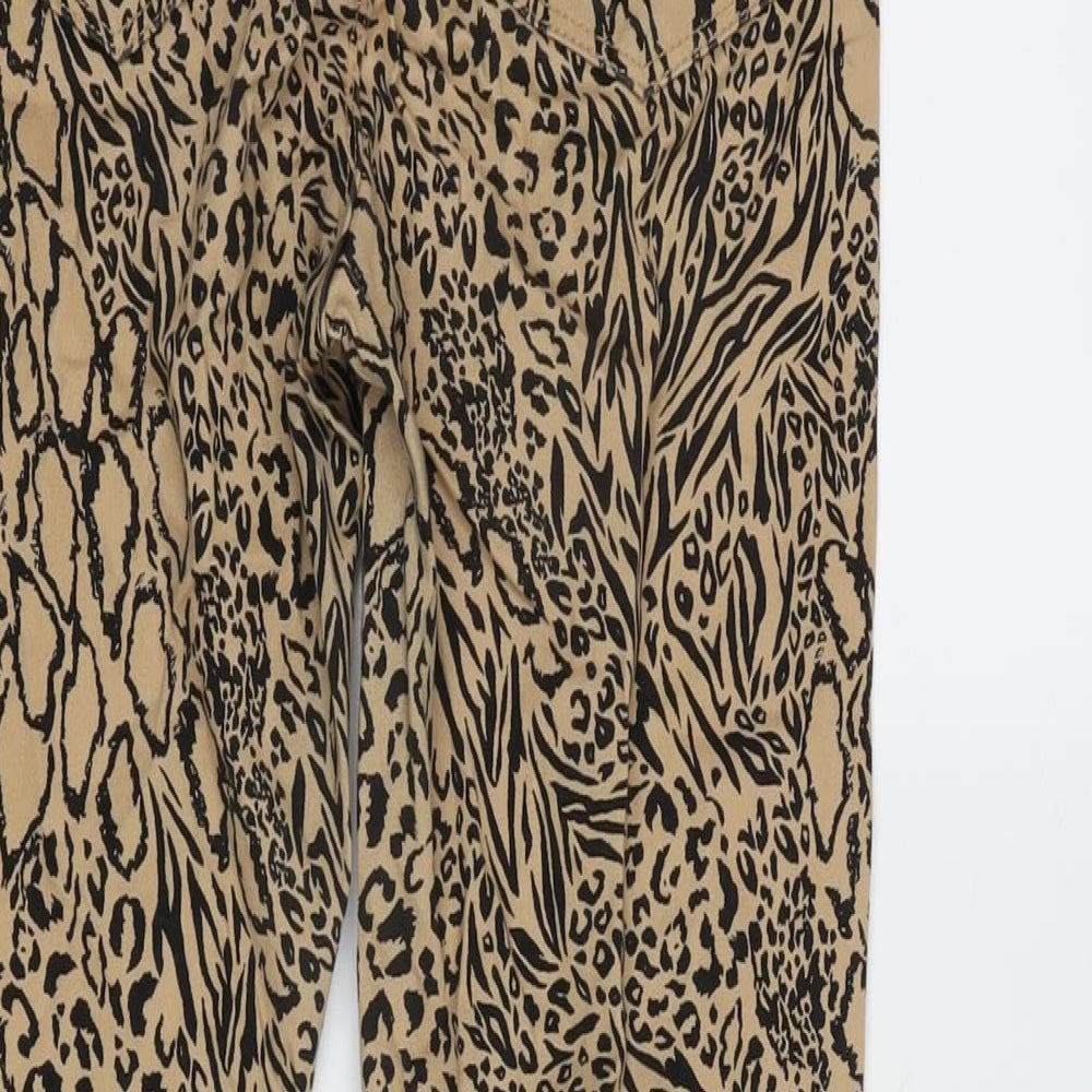Divided Womens Beige Cotton Blend Tapered Jeans Size 8 L26 in Regular Zip - Leopard pattern. - raw hem.