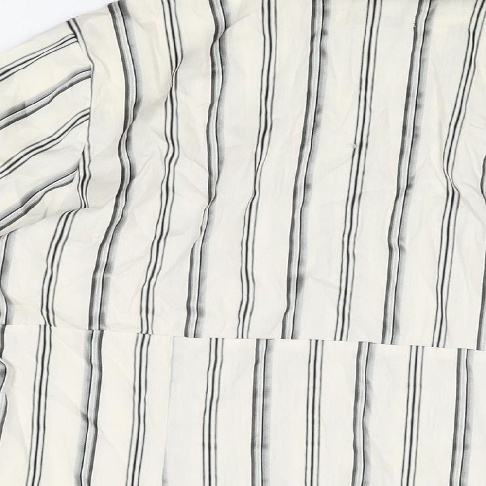 Intown Womens Ivory Striped Cotton Basic T-Shirt Size 10 Collared