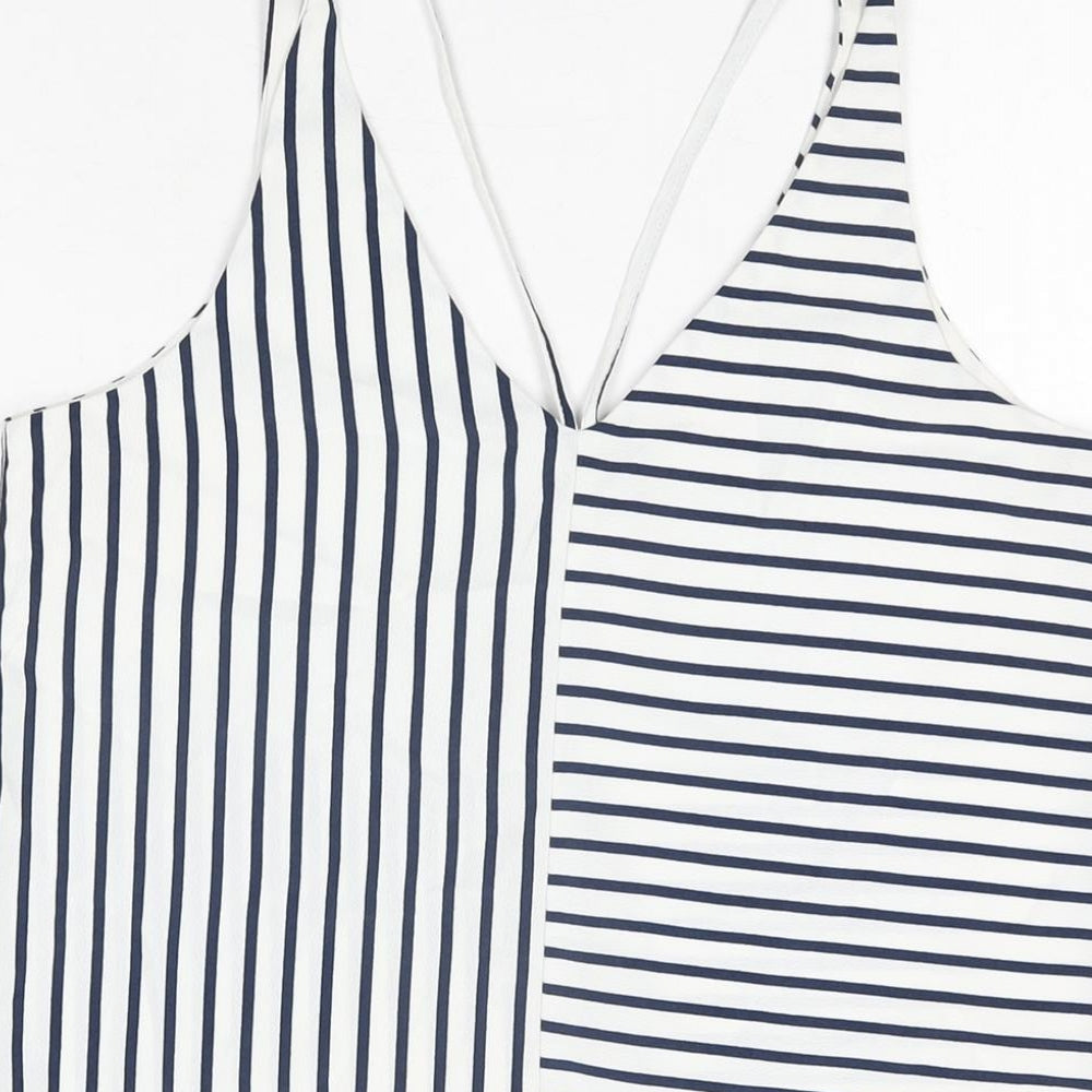 Topshop Womens White Striped Polyester Camisole T-Shirt Size 8 V-Neck