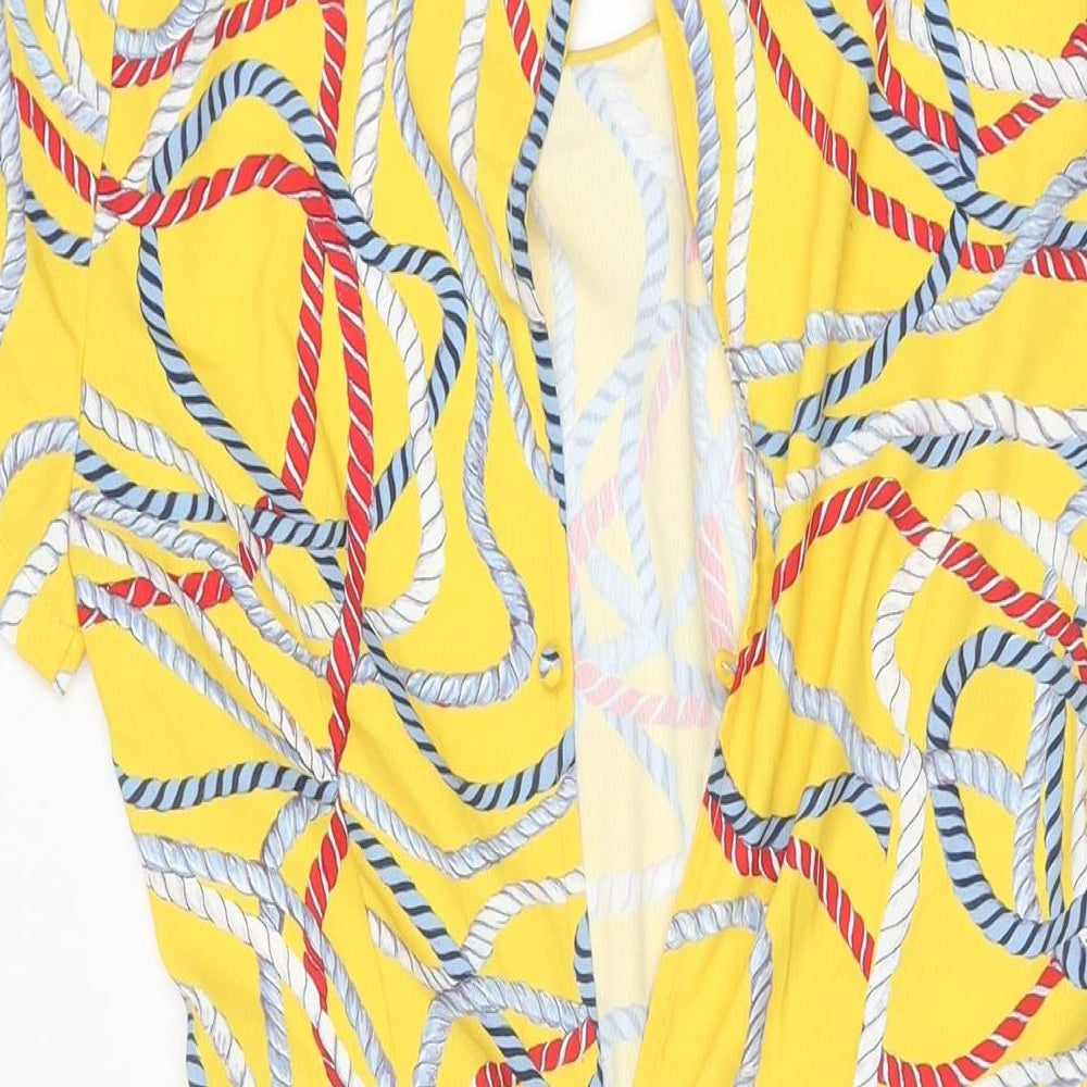 Mango Womens Yellow Geometric Polyester Mini Size M Round Neck Zip