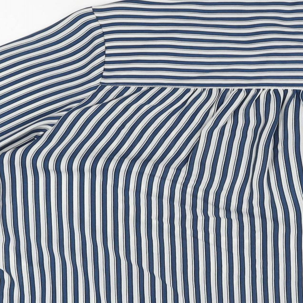H&M Womens Blue Striped Polyester Basic Button-Up Size 8 Collared