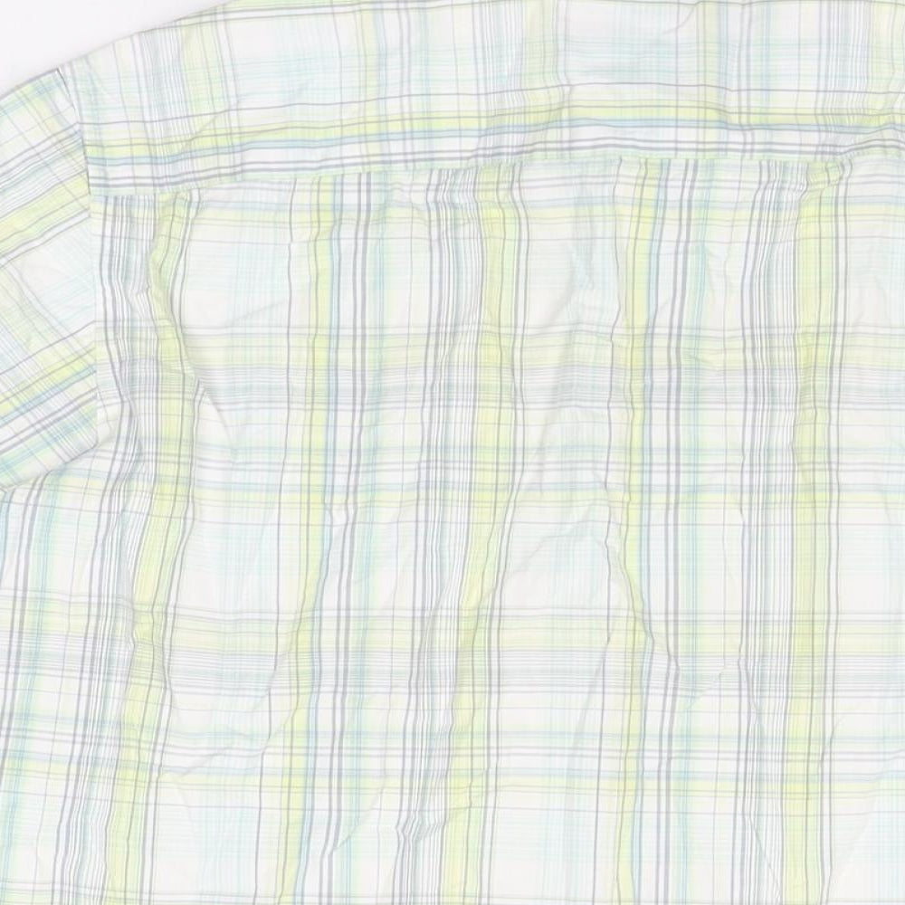 Marks & Spencer Mens White Plaid Cotton Button-Up Size M Collared Button