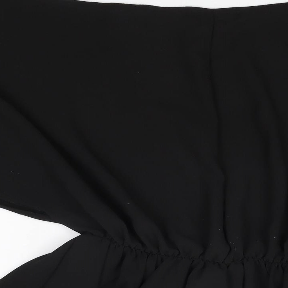 PRETTYLITTLETHING Womens Black Polyester Basic Blouse Size 8 V-Neck