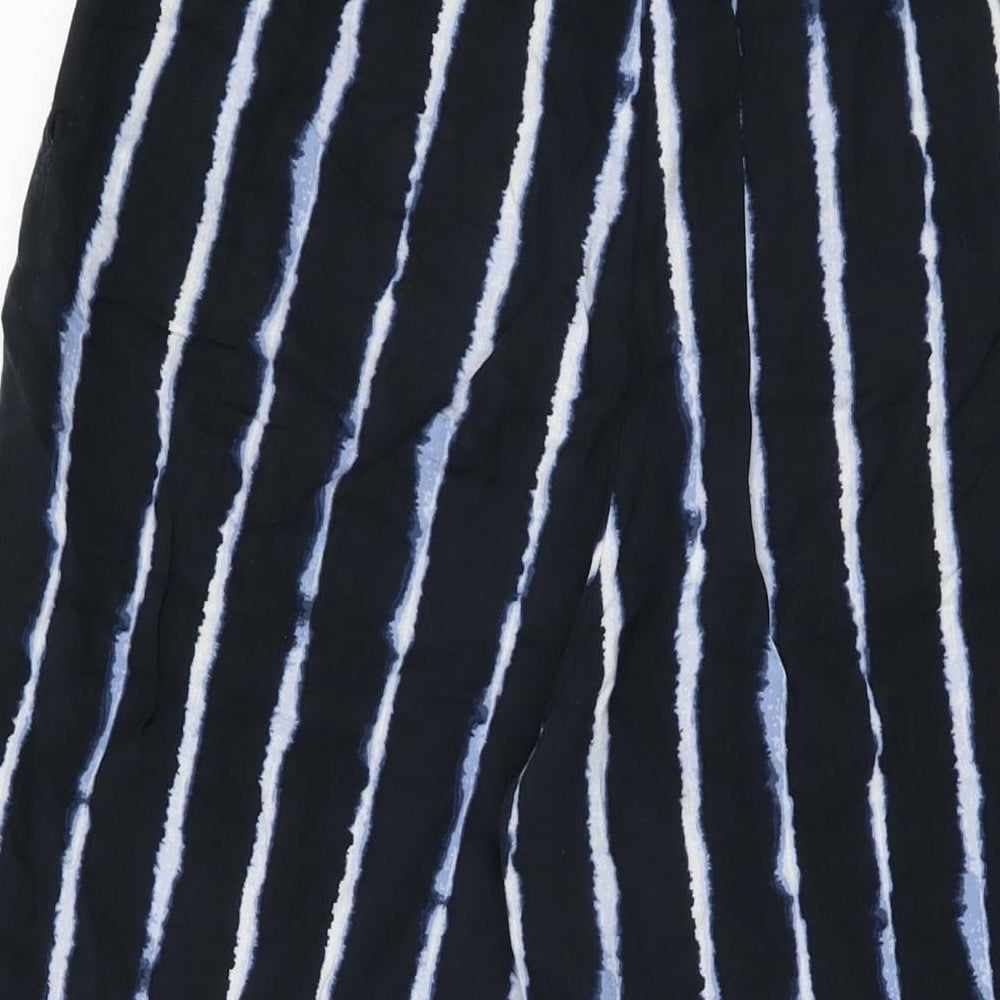 H&M Womens Black Geometric Viscose Trousers Size 8 L29 in Regular Drawstring