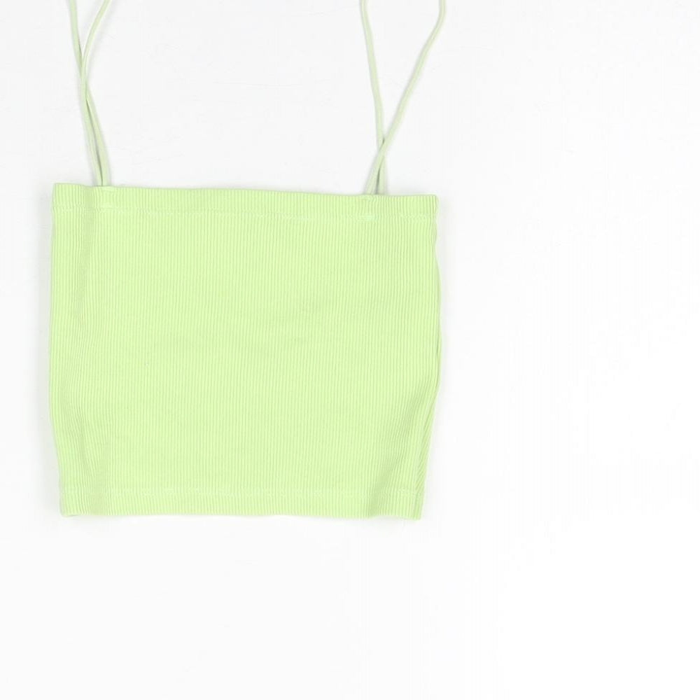Zara Womens Green Cotton Cropped T-Shirt Size S Square Neck