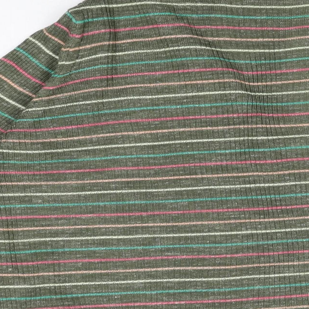 Marks & Spencer Womens Green V-Neck Striped Polyester Cardigan Jumper Size L