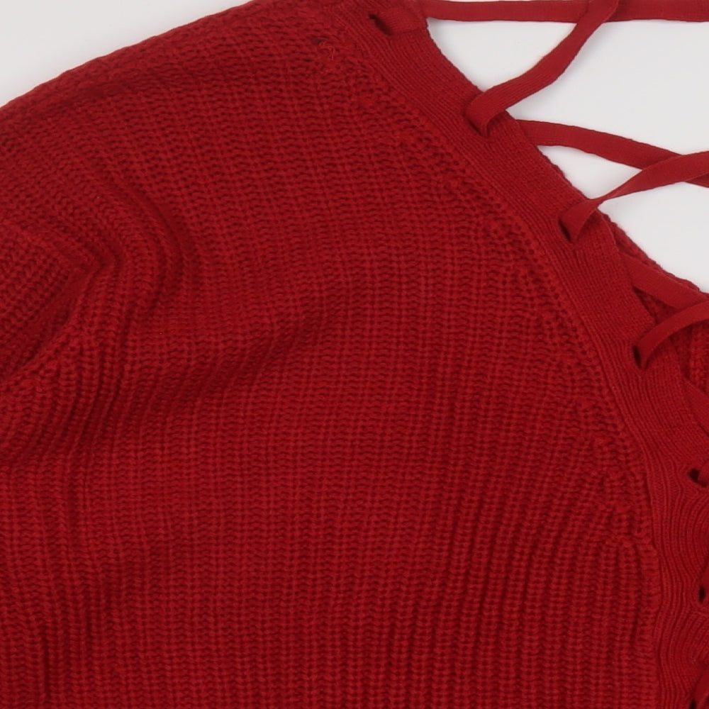 Brave Soul Womens Red V-Neck Acrylic Pullover Jumper Size 18