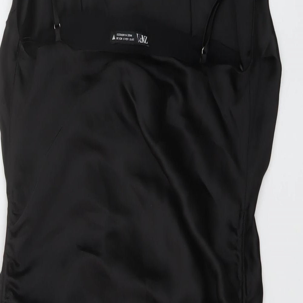 Zara Womens Black Polyester Mini Size S Cowl Neck Zip