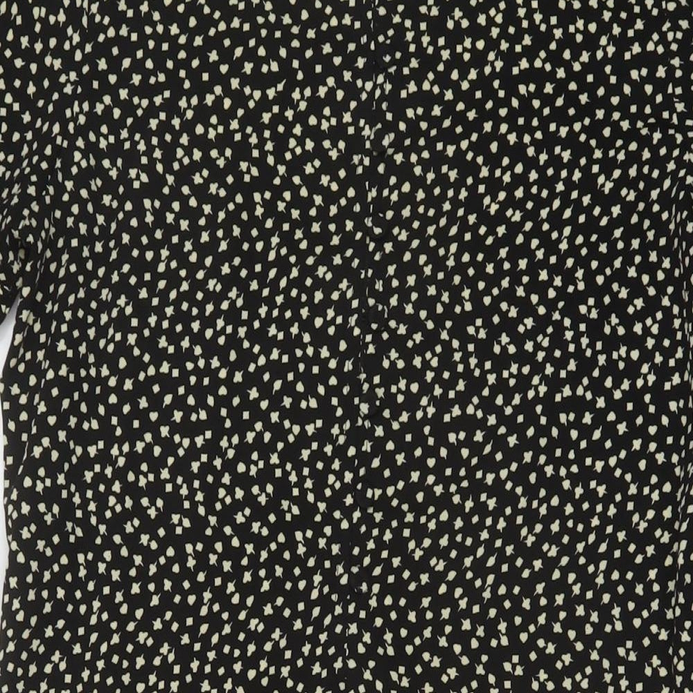 Topshop Womens Black Geometric Polyester A-Line Size 12 Round Neck Button