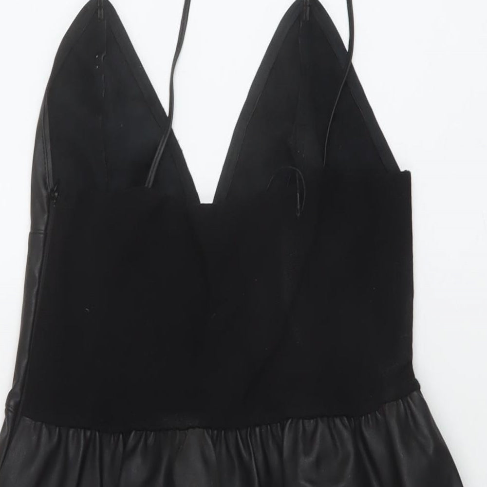 Zara Womens Black Polyester A-Line Size S V-Neck Zip