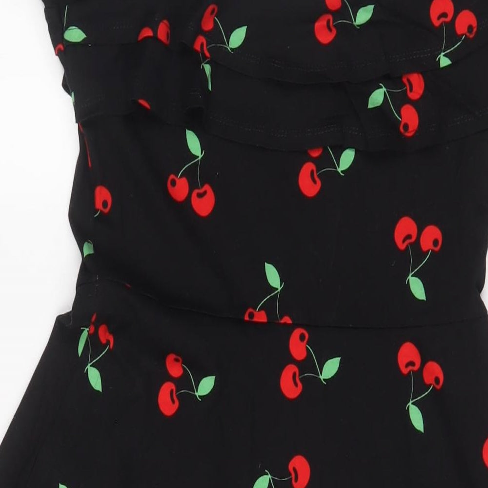 ASOS Womens Black Geometric Cotton A-Line Size 10 Off the Shoulder Pullover - Cherries