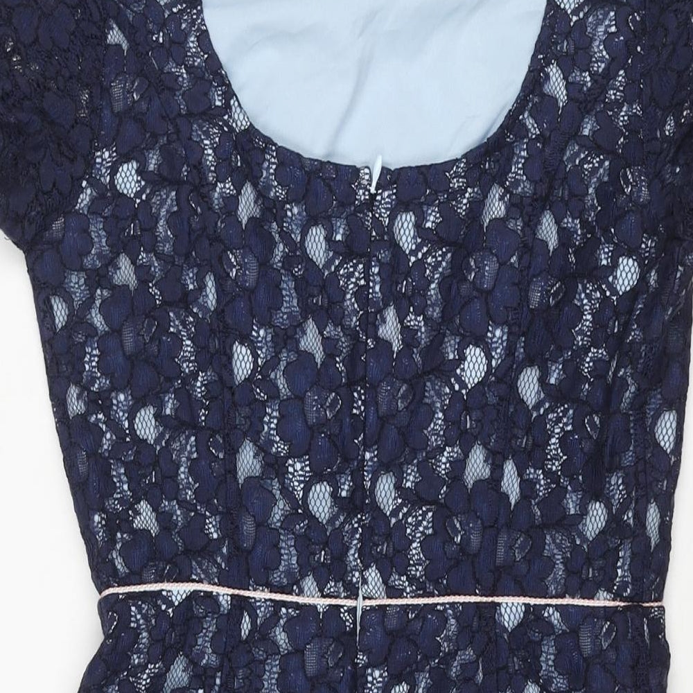 Yumi Womens Blue Viscose Shift Size 8 Round Neck Zip - Frill