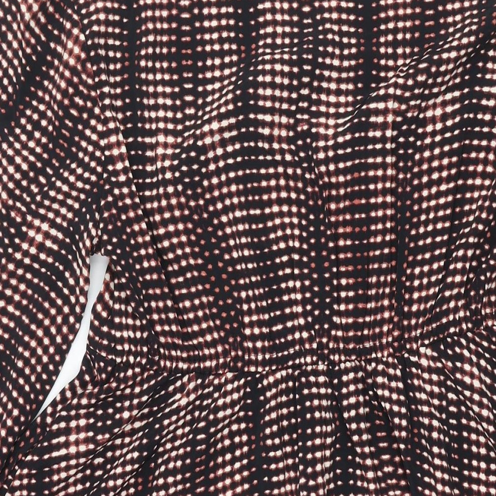Marks & Spencer Womens Black Geometric Polyester A-Line Size 12 V-Neck Pullover