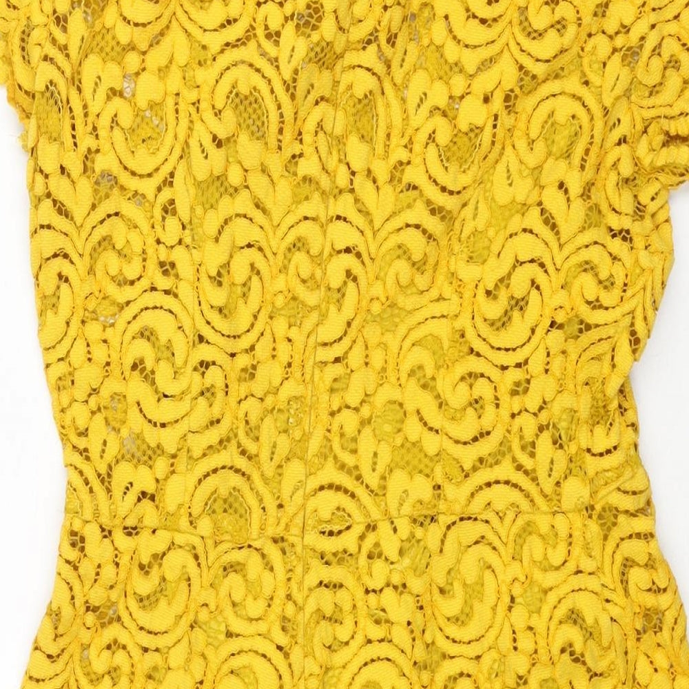 Zara Womens Yellow Cotton A-Line Size S Collared Zip